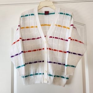 VINTAGE FREEZE FRAME KNIT V-NECK CARDIGAN SWEATER SIZE M